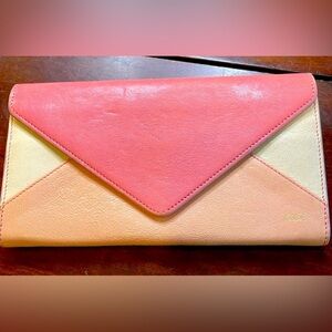 CHLOE Envelope Wallet Salmon pink Peach Cream Color Block Chloe Clutch